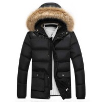 Doudoune Homme Parka capuche fourrure Outwear Hiver Noir